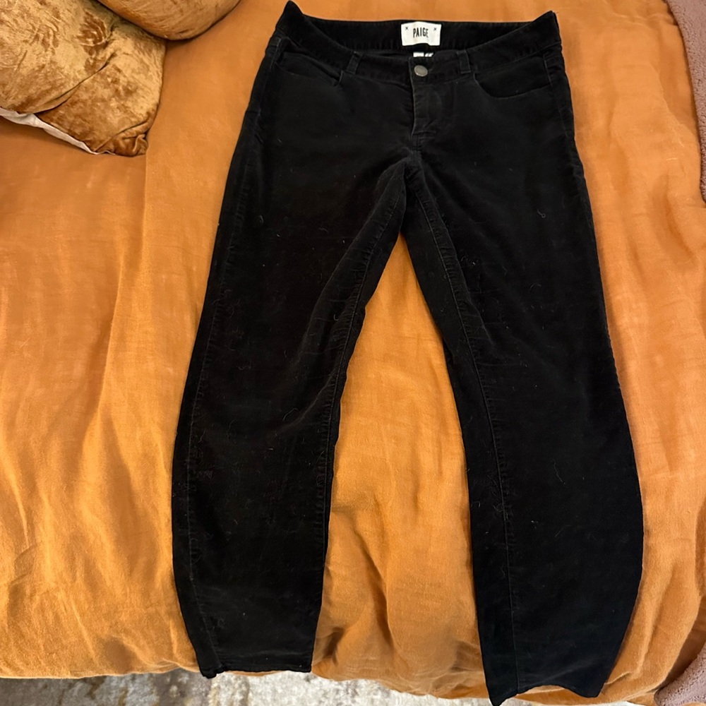 PAIGE Black Straight Leg Velvet Jeans with Classic Style